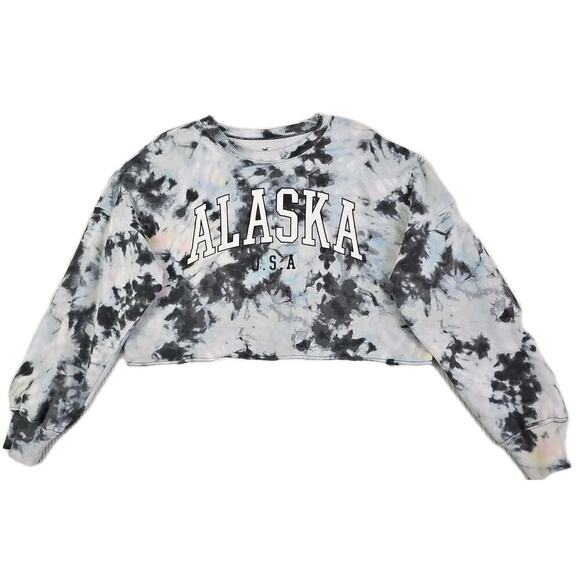 Hollister ~Woman Size S~"Alaska U.S." Blue Tie-Dye Cropped Crew Neck Sweatshirt - Picture 3 of 14